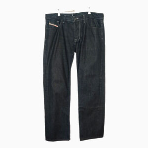 Diesel Mens Larkee Jeans 36x32 Button Fly Straight Leg Dark Wash 0088Z *Worn Hem
